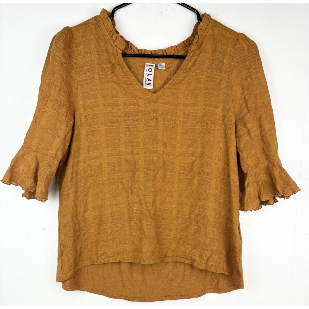 Anthropologie Dolan Peasant Blouse Brown Orange Boho Western Textured, XS